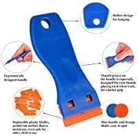 Plastic Razor Blade Scraper, Scraper Tool with 20 PCS Plastic Razor Blades for Removing Labels Adhesive Decals Sticker from Windows Glass (Blue)