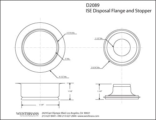 Westbrass D2089-07 4-1/4" Kitchen Sink Waste Disposal Drain Flange and Stopper, Satin Nickel