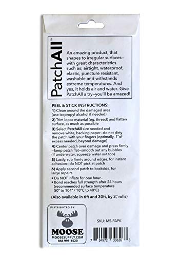 PatchAll Kit Clear Polyurethane Adhesive Vinyl Repair Patch Tape Kit, Waterproof, Airtight Patches for Canvas Tent, Boat Upholstery, Car Seat, Leather Furniture, Hole, Awning, and More