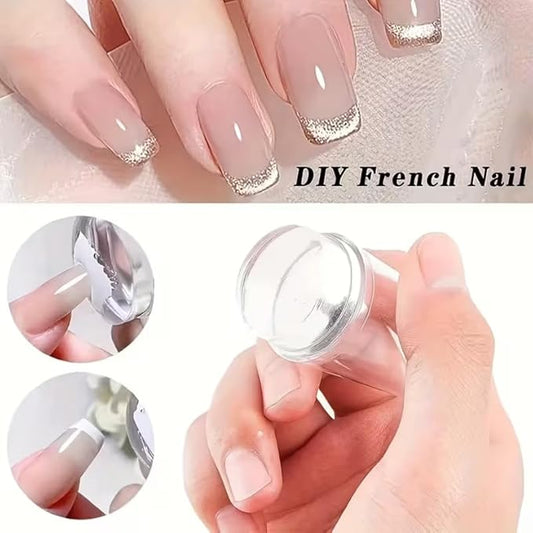French Nail Stamper Kit, Double-End Clear Silicone Nail Stamper with Scraper, Long & Short Nail Stamps, 2 in 1 French Tip Nail Art Tool for Manicure DIY