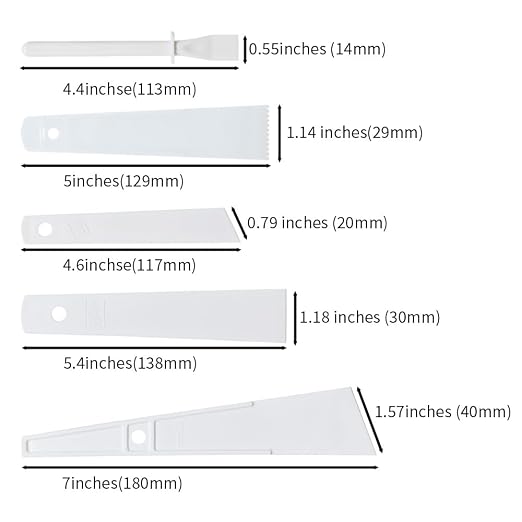 5Pcs White Plastic Glue Spreader Smear Plate Scraper Sticks Brushes Durable Flexible Easy to Clean Glue Applicator Spatula Kit Gap Filling Tool for Woodworking Leather Adhesive Projects,5Size