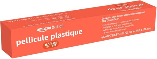 Amazon Basics Plastic Food Wrap, BPA Free, Microwavable, 200 Sq Ft, Pack of 1