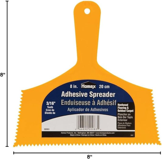 Homax Adhesive Spreader, 8", 3/16" Tooth, Hardwood Flooring Spreader,Orange