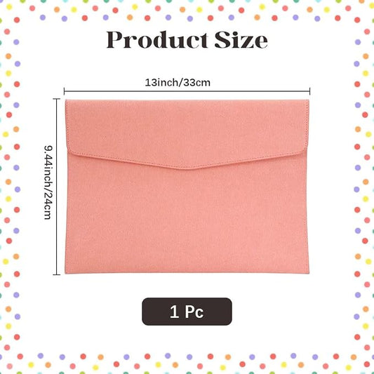 A4 PU Leather File Holder Document Folder Pink Thin Waterproof Portfolio Filing Envelope Oragnizer Pocket Storage Case with Snap Closure for Receipt Contract Stationery Tablet