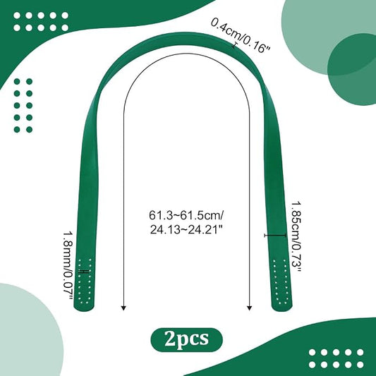 PH PandaHall 24 Inch Leather Bag Handles 2pcs Green Leather Bag Straps 0.7 Inch Wide Sew on Purse Handles Short Handbag Strap Replacement Handle for DIY Shoulder Bags Tote Crochet Bag Repair