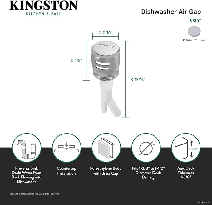 Kingston Brass K511C Heritage Dishwasher Air Gap, Polished Chrome