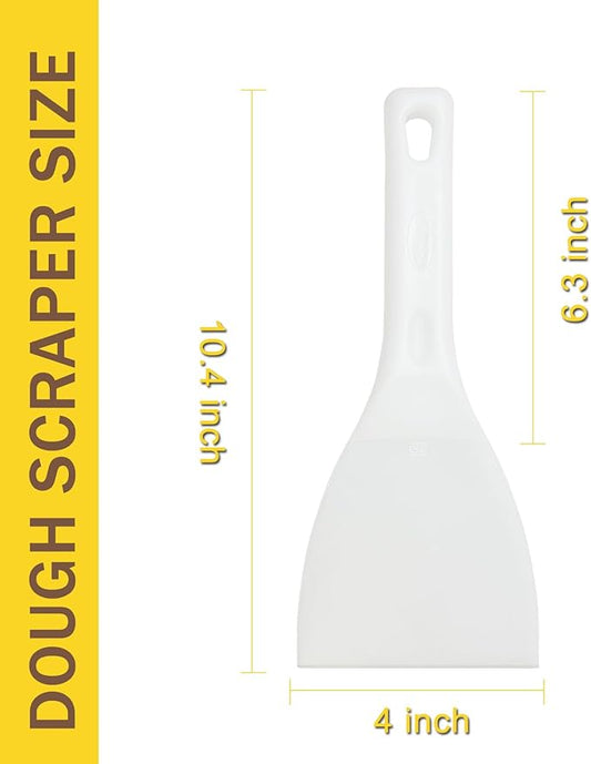 Pizza Dough Scraper with Handle Dough Spatula White Flexible Plastic Food Safe Scraper Tool 4 Inch Bench Scraper