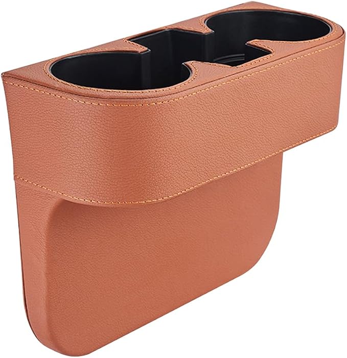 Car Gap Filler Organizer, Multifunctional Leather Console Side Crevice Blocker Storage Box with Cup Holder, Auto Seat Gap Stopper Organizer for Keys, Phones, Glasses, Universal Fit (Brown)