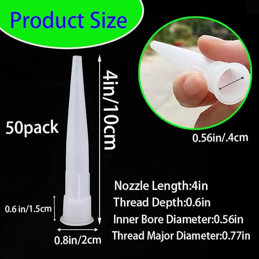 50pcs Plastic Caulk Nozzles,Caulking Gun extender Caulk Nozzle Tip Tool for Sausage Caulking Gun, Caulk Nozzles Applicator, Easy To Use(White)