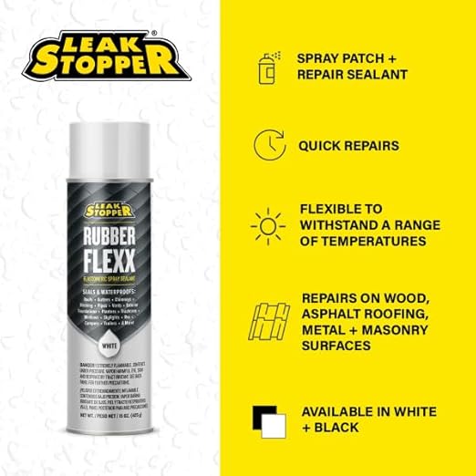 Leak Stopper Rubber Flexx – Waterproof Repair & Sealant Spray - Point & Spray to Seal Cracks, Holes, Leaks, Corrosion & More | White – 1 Bottle 15 Ounces
