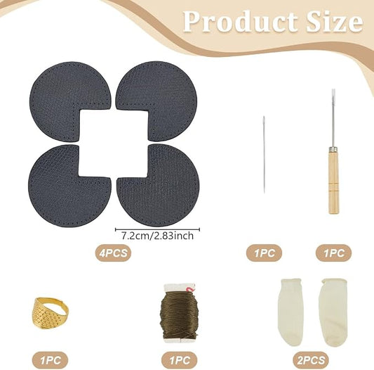 WEBEEDY DIY Bag Corner Repair Set Bag Corner Fix Protector DIY Complete Leather Craft Sewing Kit with Bags Corner Patch,Cone,Needle,Thread and Finger Cots for Beginners and Professionals (Grey)