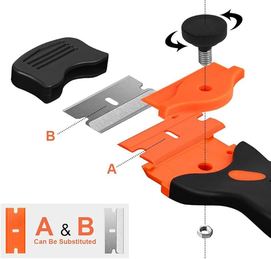 Ainiv Razor Blade Scraper, 2-in-1 Scraper Tool with 10PCS Metal Blades and 10PCS Plastic Blades, Multi-funtional Cleaning Razor Scraper for Stickers, Labels, Caulk, Adhesive, Paint Removal (2 Pack)