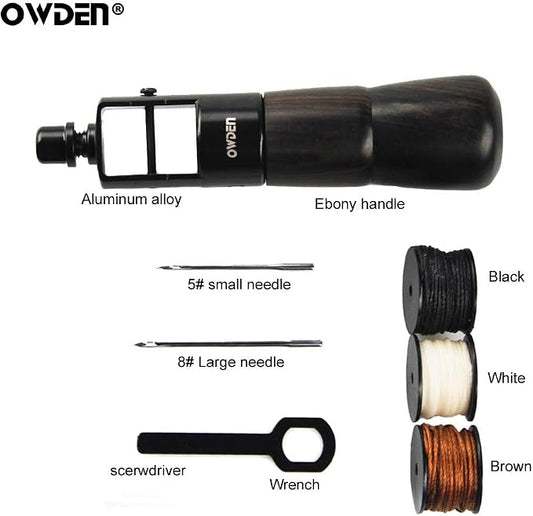 OWDEN Professional Leathercraft Stitch awl tool, Leather Sewing Awl tool for leather,Belt,Canvas,Fabric,Bag repair lockstitch tool set.Speedy Stitcher Professional leather craft tool.(3 Thread Colors)
