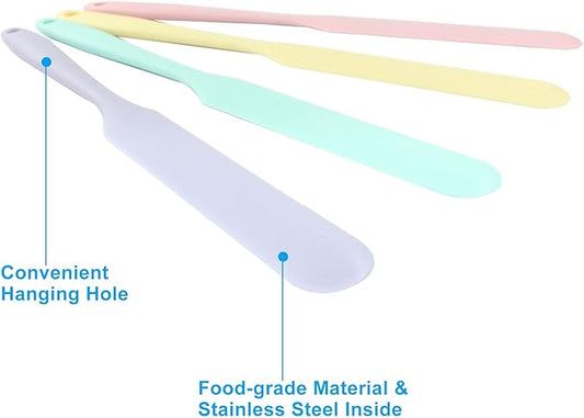 Hitefu 4 Pcs Silicone Jar Spatulas, Non-Stick Scraper Tools for Baking Cake & Spraying Butter Cream (Green, Pink, Purple & Yellow)