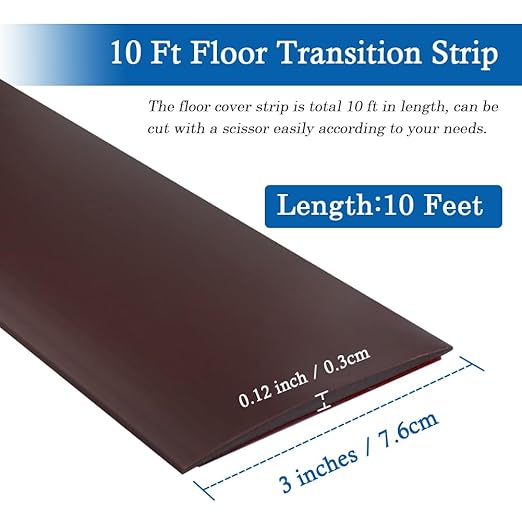 Floor Transition Strip Self Adhesive Floor Cover Strips Laminate 3" Wide Vinyl Flat Divider Transitions (7.5cm, 10Ft, Brown)