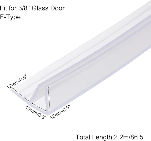 uxcell Shower Door Side Seal, F-Type Shower Door Sweep for 3/8" Glass 86.5" Long Frameless Glass Door Seal Strip Stop Shower Leaks, Clear