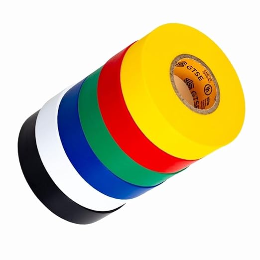 GTSE Mixed Colors Electrical Tape, 6 Pack – Waterproof, Industrial Grade Vinyl, 3/4 in x 66ft– Strong Self-Adhesive PVC Electric Tape for Wire Insulation, 7 Mil, 600V – UL/CSA Listed