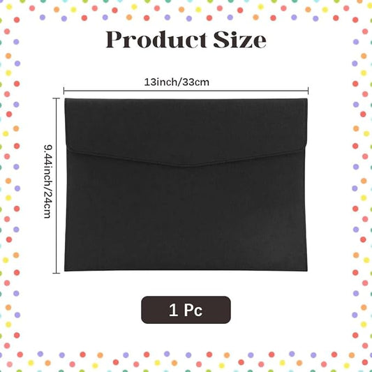 A4 PU Leather Document Folder with Snap Closure File Holder for Letter Size Black Waterproof Portfolio Envelope File Oragnizer Pocket Storage Case for Receipt Contract Stationery Tablet