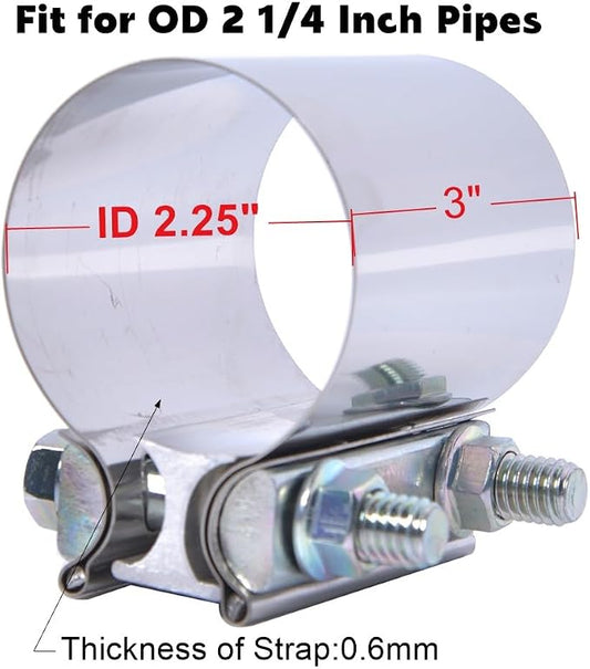ID 2.25 Inch Exhaust Clamp, Stainless Steel 2-1/4" Lap Joint Band Clamp Sleeve Coupler Fit For OD 2.25" Pipes