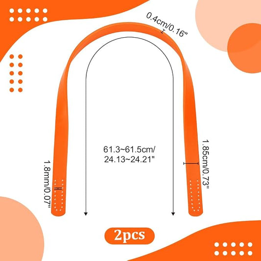 PH PandaHall 24 Inch Leather Bag Strap 2pcs Sew on Purse Handles 0.7 Inch Wide Short Handbag Strap Orange Leather Bag Handle Replacement Handle for DIY Handbags Bags Tote Crochet Bag Repair