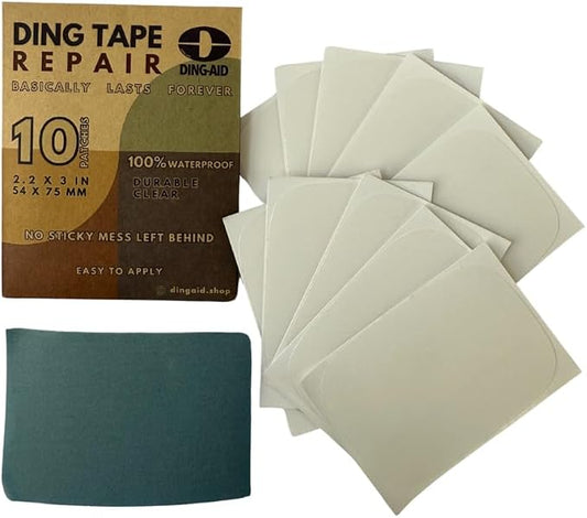 DING-Tape Surfboard Repair Tape, 100% Waterproof Ding Tape Repair Patches, 2.2 x 3 Inch Clear Stickers with Sanding Sheet, 5 or 10 Pack
