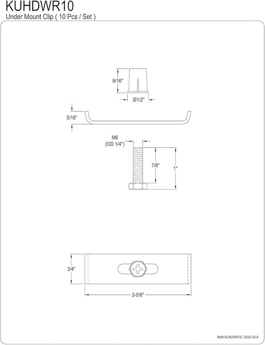 Kingston Brass KUHDWR10 10 Pieces Undermount Clip for Stainless Steel Sink