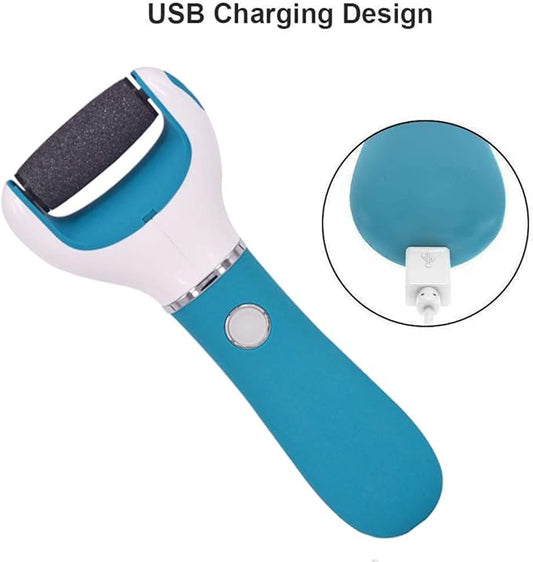 Foot Scrubber Electric Callus Remover Rechargeable Foot File Hard Skin Remover Pedicure Tools Electronic Callus kit for Cracked Heels and Dead Skin with 2 Roller Heads, Blue