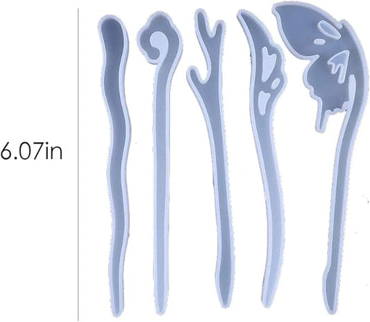 Tustao 5 Pcs White Silicone Resin Hairpins Molds Hair Stick Kit for Jewelry Crafts Making Jewelry Resin Casting Molds,Jewelry Casting Supplies