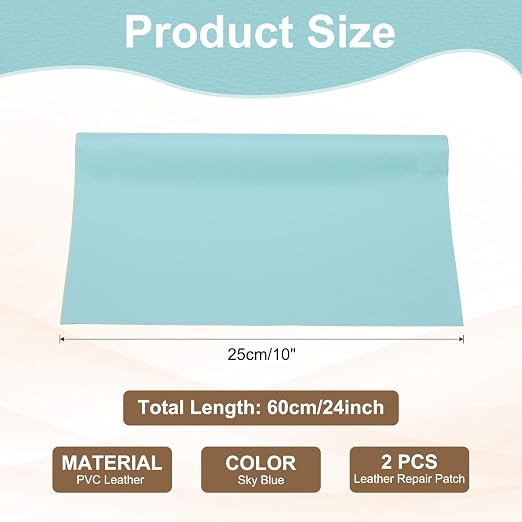 PATIKIL Leather Repair Patch, 2 Pack 10 x 24 Inch Self-Adhesive Vinyl Patch Furniture Tape Repair Kit for Sofas Couches Stools Chairs Cabinets Bags, Sky Blue