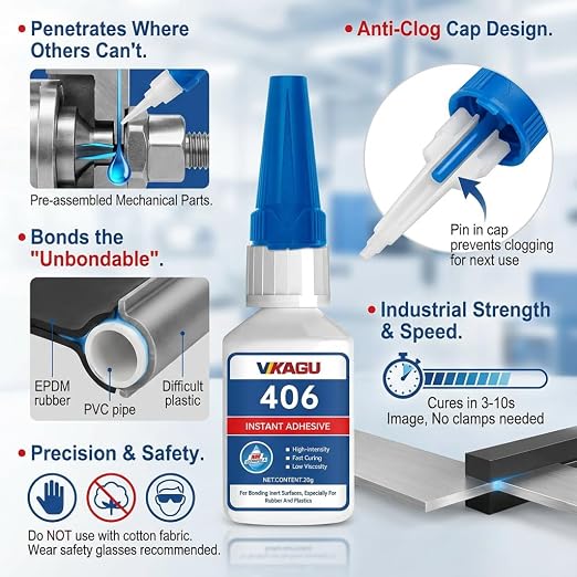 406 Super Bonder Clear Instant Adhesive for Plastics and Rubbers 20g 4 Pack