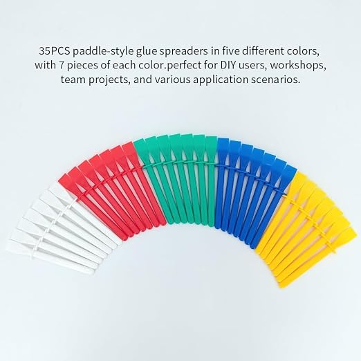 35Pcs 5 Color Plastic Glue Spreader Smear Plate Scraper Sticks Brushes Durable Flexible Easy to Clean Glue Applicator Spatula Kit Gap Filling Tool for Woodworking Leather Adhesive Projects