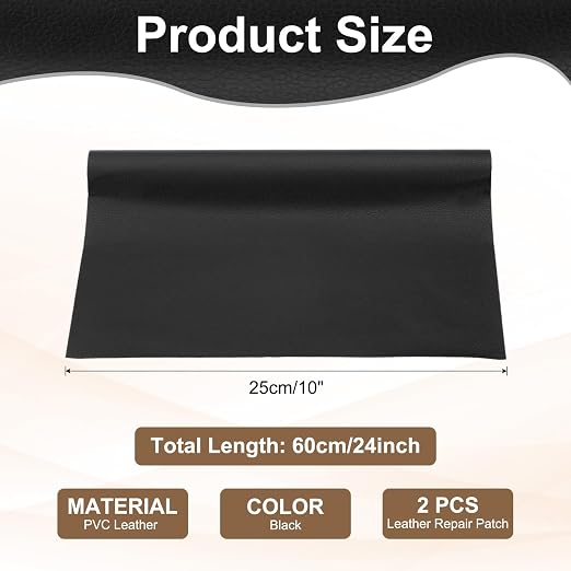 PATIKIL Leather Repair Patch, 2 Pack 10 x 24 Inch Self-Adhesive Vinyl Patch Furniture Tape Repair Kit for Sofas Couches Stools Chairs Cabinets Bags, Black