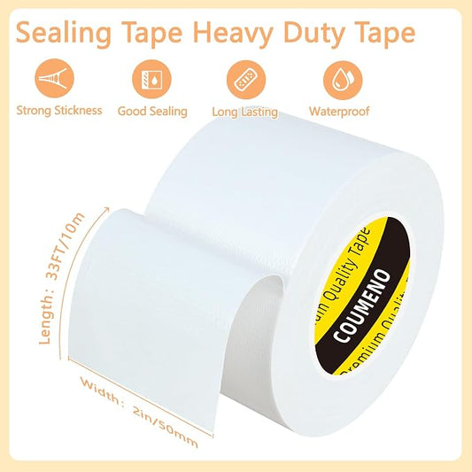 Duct Tape White, 2in x 33FT, Heavy Duty Industrial Grade Gaffer Tape 280μm, Waterproof Hand Tearable Repair Tape for Sealing, Bundling, Patching, Indoor & Outdoor Use