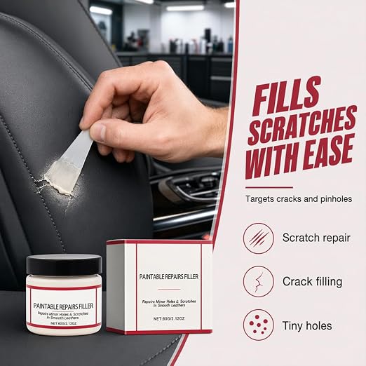 2026 NEW Leather Filler for Filling or Repairing Holes | Scratches Flexible Paste Restorer Multipurpose Refinish for Car Seats Vinyl Sofa Shoes Chair, Tears, Cracks, Scratches