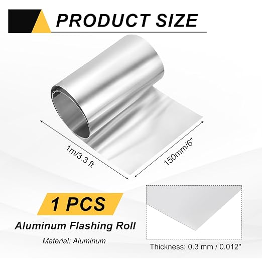 uxcell Aluminum Flashing Roll, 6in x 3.3ft Metal Roof Panels 0.3mm Waterproof Aluminum Sheet Roll for House Repair, Roof Flashing, Sealing Windows Doors, DIY Projects