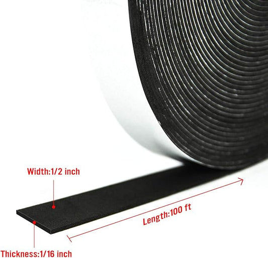 Seal Foam Tape,1/16" Thick-1/2-49ft 2Rolls, Weather Stripping for Door and Window,High Density Single Sided Closed Cell Door Insulation Weather Strip, Black