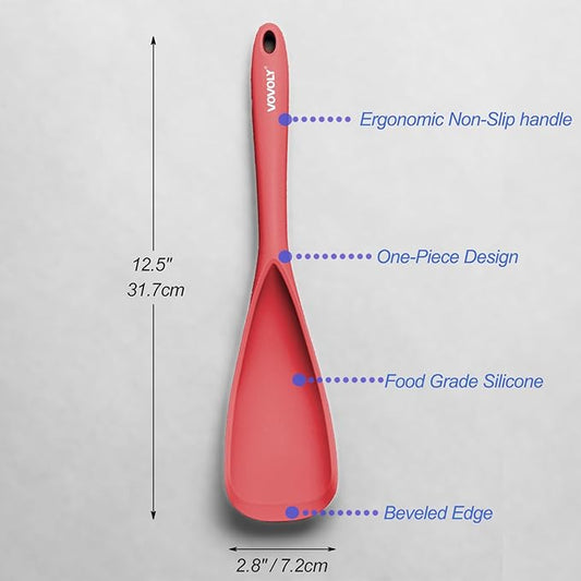Cooking Spoon for Nonstick Cookwares, VOVOLY Silicone Spoon for Mixing, Scoop, and Scrape,Seamless Design, 12.6'', 2 Pack, Red