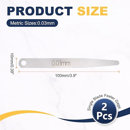 HARFINGTON 2pcs Metric Thickness Feeler Gauge 0.03mm Single Blade Oval Feeler Gauge 304 Stainless Steel Gap Measuring Tool for Repair Valve Guitar Spark Plug