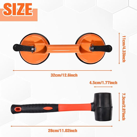 2 Pcs Laminate Floor Repair Kit for Floor Gap Fix Includes Heavy Duty Aluminum Vacuum Double Suction Cups and Rubber Hammer for Lifting Large Glass, Smooth Wooden Floor, Tile