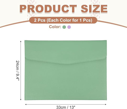 PATIKIL 2Pcs PU Leather A4 File Folder, Document Holder Envelope Waterproof Napa Texture Filing Organizer Portfolio Folder Case with Magnetic Snap Closure for Home Office, Green, Purple