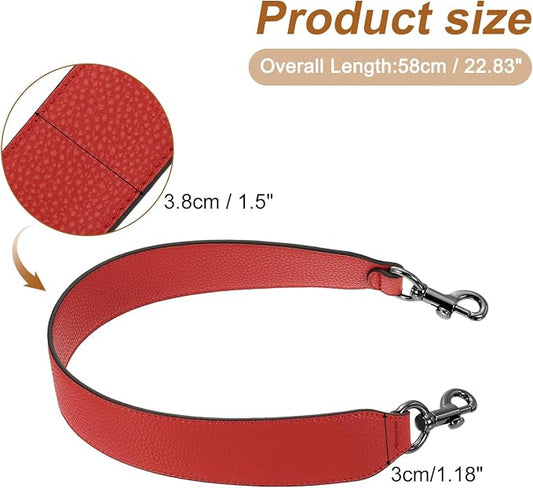 uxcell 22.83 Inch PU Leather Short Bag Strap with Clasp, Purse Handles Handbags Replacement Straps for Clutch Bag Crossbody Underarm Bags, Red, Metallic Black Buckle
