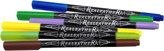 Realeather F2400-03 Leather Dye Pens, Double Sided with Fine and Brush Tips, Landscape Colors, 6-Pack