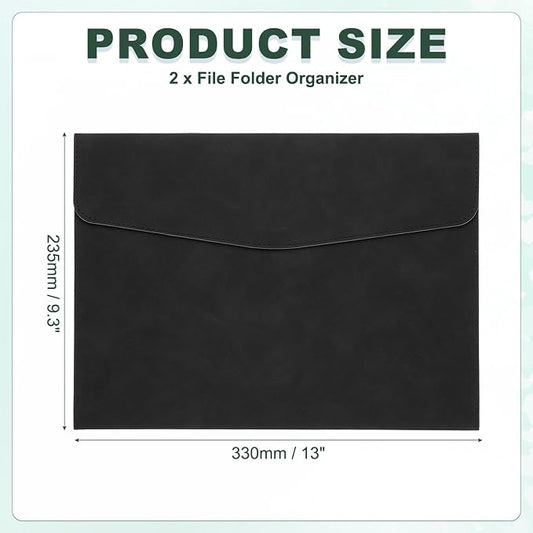 PATIKIL PU Leather A4 File Folder, 2Pcs Document Holder Filing Organizer Portfolio Envelope Folder Case with Snap Closure for Letter Receipt, Black