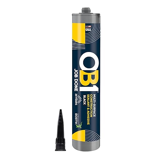 OB1 Universal Caulk Sealant & Adhesive Black 10.1oz | Professional Grade Premium All-in-One Advanced Hybrid 2-in1 | Water Resistant Internal & External | Shrink Crack UV & Fade Resistant | 1 Cartridge