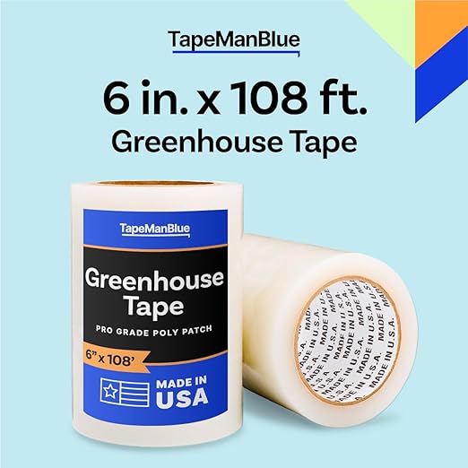 6" x 108' Roll of Greenhouse Repair Tape, Made in USA, Heavy Duty, Clear Poly Patch Tape for Repairing Greenhouses and Plastic Sheeting, UV Resistant Polyethylene Film for Seaming & Splicing