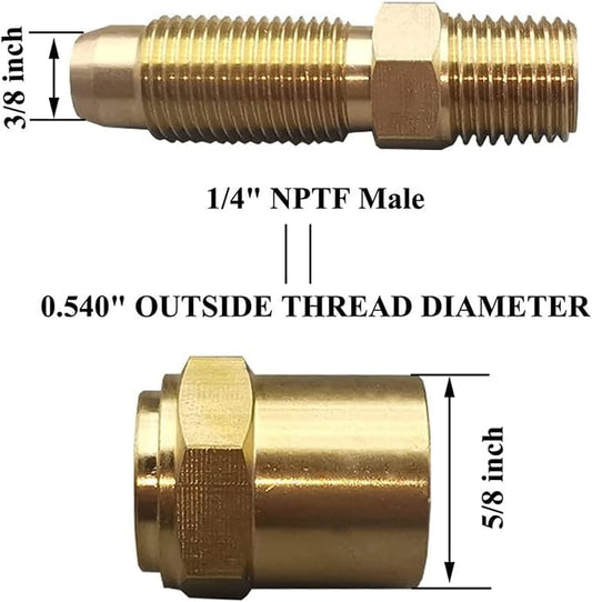 2 Pack Pipe Fitting Adapter of 1/4" NPTF Male x 3/8" Hose ID x 5/8" Hose OD, Pipe Connector Replacement Part, Brass