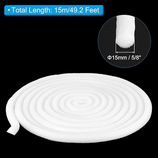 PATIKIL 5/8 Inch x 49.2 Feet Backer Rod for Gaps and Joints, Foam Rope Caulk Crack Joint Filler Roll Seal Weather Strip for Home Construction Car, White
