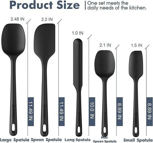 ChefAide 5 Pieces Silicone Spatula Set, Food Grade Rubber Spatula, Upgrade Strong Handle with Ergonomic Grip, Heat Resistant Up to 600°F for Nonstick Cookware, Cooking