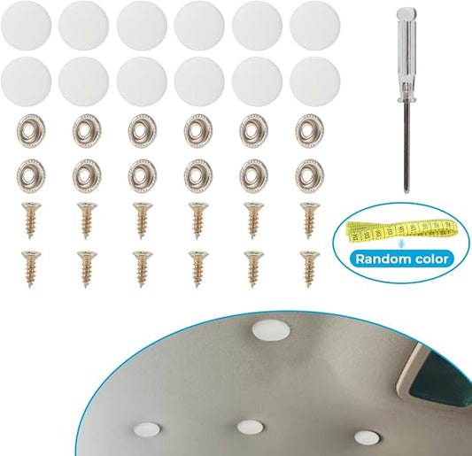 Set of 12 White Leather Snap Upholstery Buttons Fit for Tufting Furniture Bed Sofa Chair, Car Seat RV Roof Headliner Interior Cloth Fixing with Installation Tool