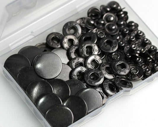 BetterJonny 24 Sets Heavy Duty Leather Snap Fasteners Kit, 20mm Metal Snap Buttons Press Studs Leather Rivets Snaps with 4 Setter Tools for Clothes Bracelet Jackets Jeans Gun Black